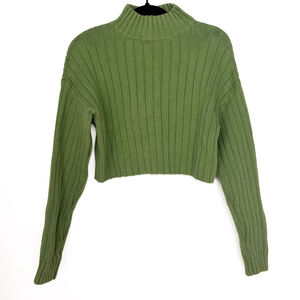 LA Hearts by PacSun Green Ribbed Cropped Mock Neck Sweater Sz S minimalist cozy